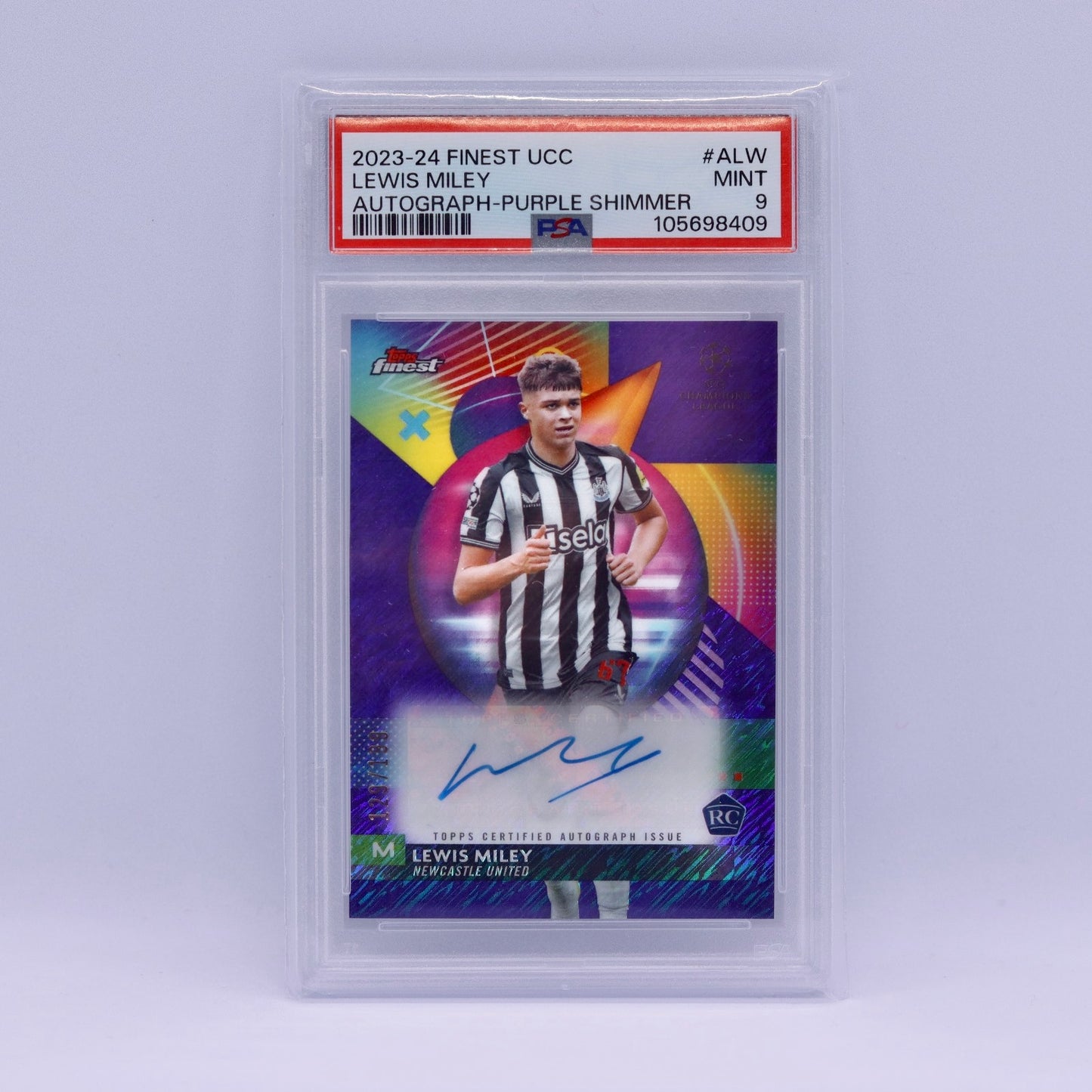 Lewis Miley (129/199) Topps Finest 2023/2024 Purple Shimmer Rookie Auto - PSA 9
