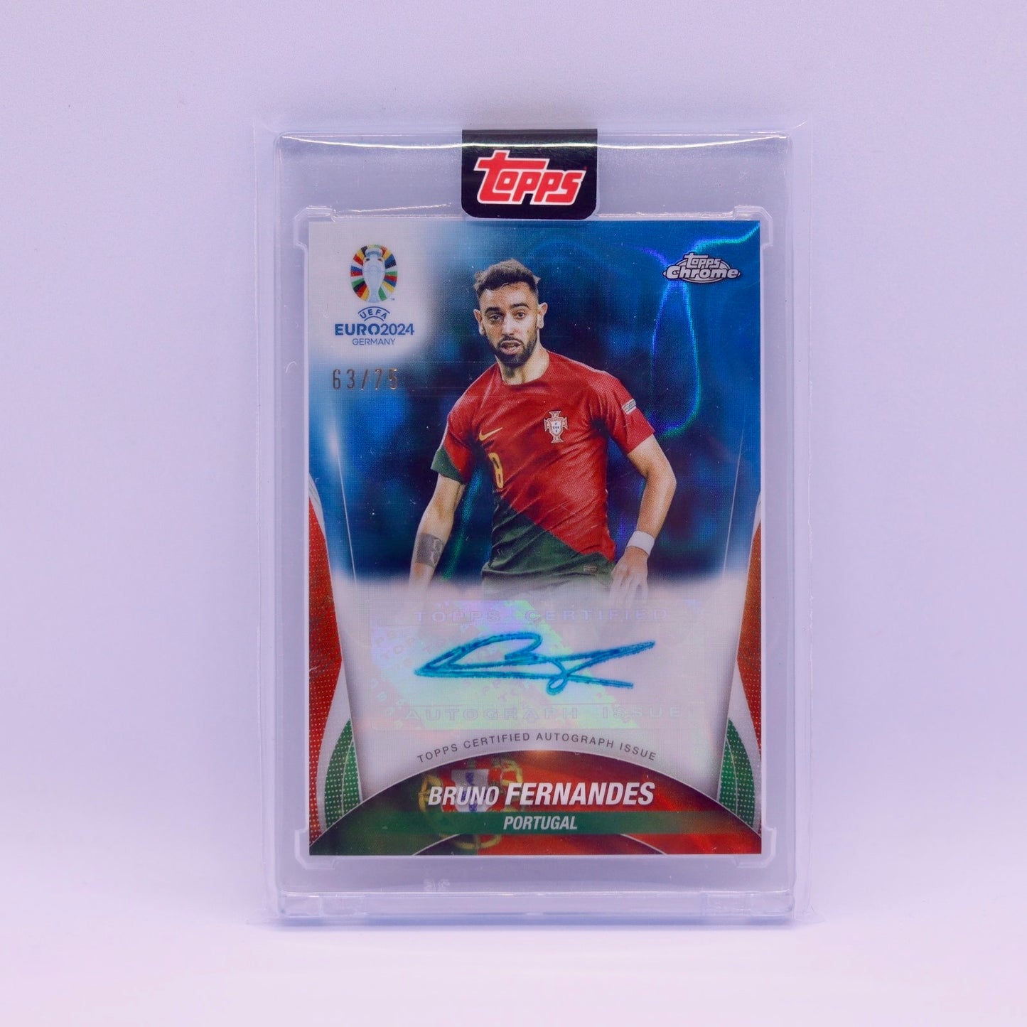 Bruno Fernandes (63/75) Topps Chrome UEFA Euro 2024 Blue Refractor Auto