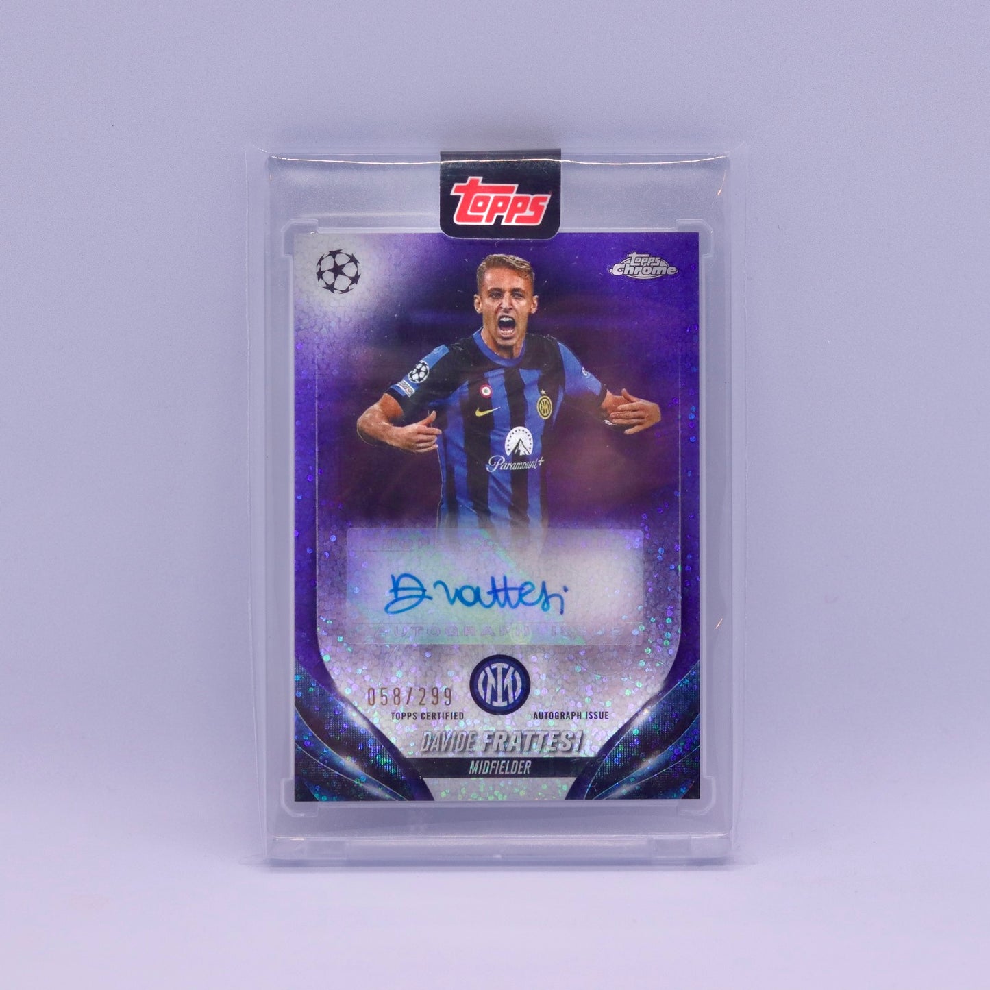 Davide Frattesi (058/299) Topps Chrome UEFA Champions League 2023/2024 Purple Refractor Auto
