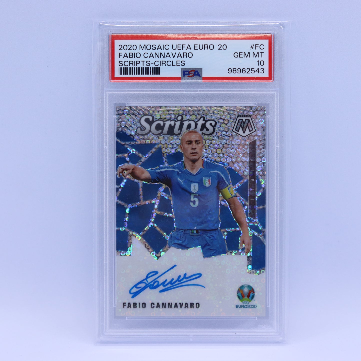 Fabio Cannavaro Panini Mosaic UEFA Euro 2020 Scripts Circles Auto PSA 10