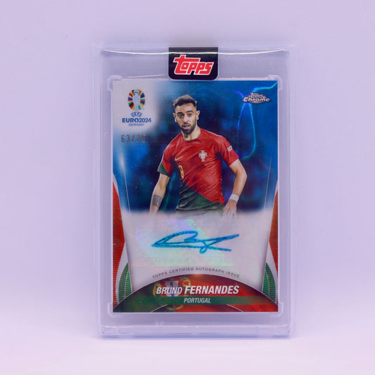 Bruno Fernandes (63/75) Topps Chrome UEFA Euro 2024 Blue Refractor Auto