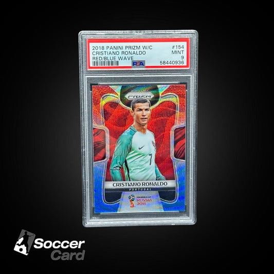 Cristiano Ronaldo Panini Prizm 2018 W/C RED/Blue Wave - PSA 9