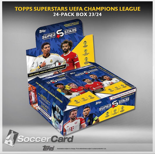 علبة تحتوي على 24 كوبًا من Topps Superstars UEFA Champions League، مقاس 23/24 