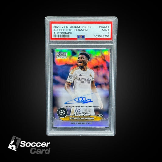 Aurelien Tchouameni Topps Stadium UCL Auto - PSA 9