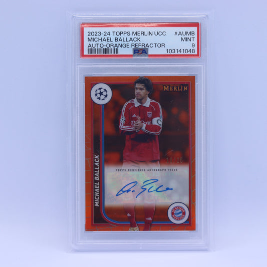 Michael Ballack (10/25) Topps Merlin UCC 2023/2024 Orange Refractor Auto PSA 9